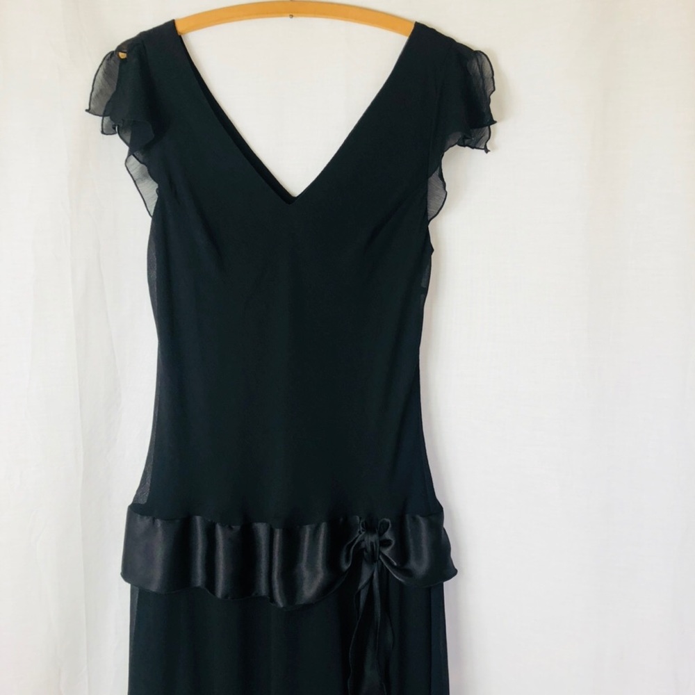 jonathan martin Black Midi Dress with Sheer Flutter Sleeves